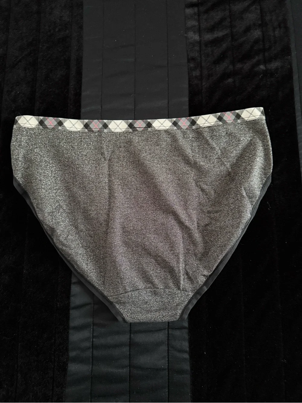 Victoria’s Secret Gray Shimmery  Briefs with Plaid Waistband